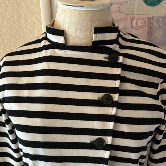Agnès B. Paris Black & White Striped High Neck Cotton Jacket - Picture 2 of 12